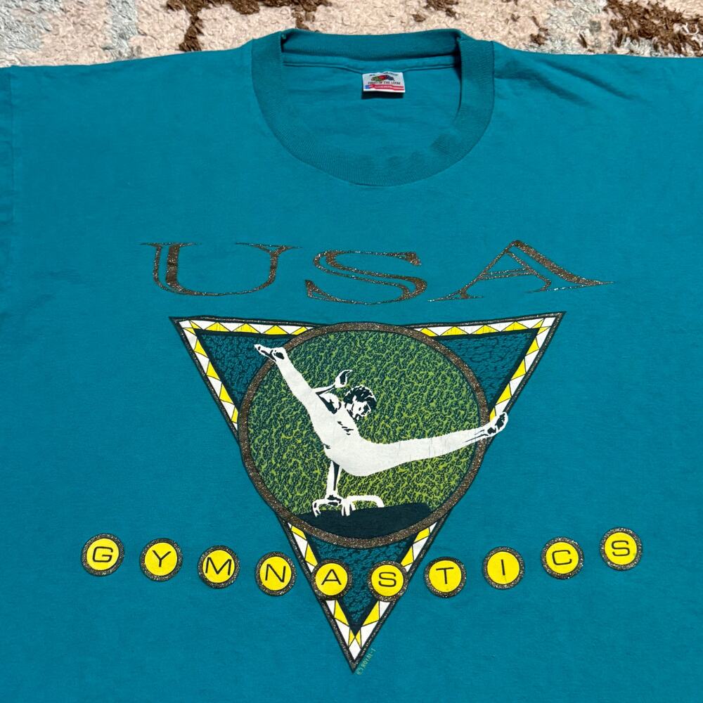 Vintage 90s USA Gymnastics Shirt Size XL Teal Olympics Retro